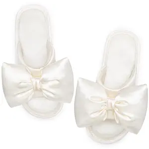 EverFoams Women's Satin Open-Toe Bow Slippers Memory Foam Indoor Bedroom House Shoes