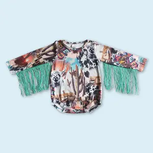 Western cowgirls toddle girls long sleeve tassel romper