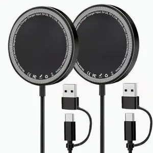 Wireless Charger - Magnetic Fast Wireless Charging Pad Compatible with iPhone 16/15/14/13/12 & AirPods (Black),2Pack