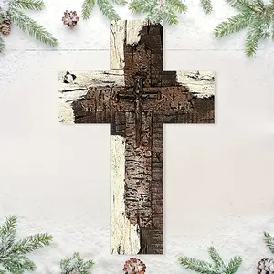 A vintage wooden cross wall art, 8x12 inch vintage Christian handheld cross plaque, religious home decor, spiritual wall sign, Wooden cross decorations, suitable for home bedrooms, suitable for indoor and outdoor use, no electricity required