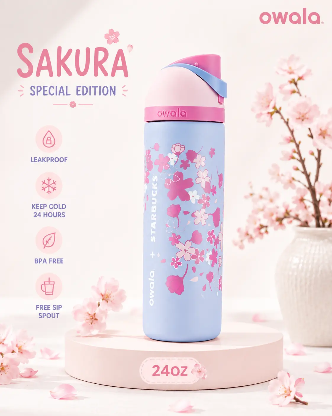 Owala Sakura - Starbucks Europe Spring Sakura Collection 24oz