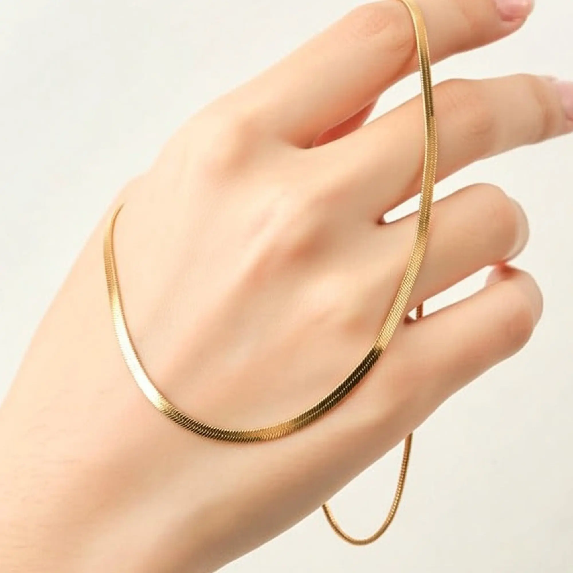 14k Yellow Solid Gold Imperial Herringbone Chain Necklace, 3.0mm