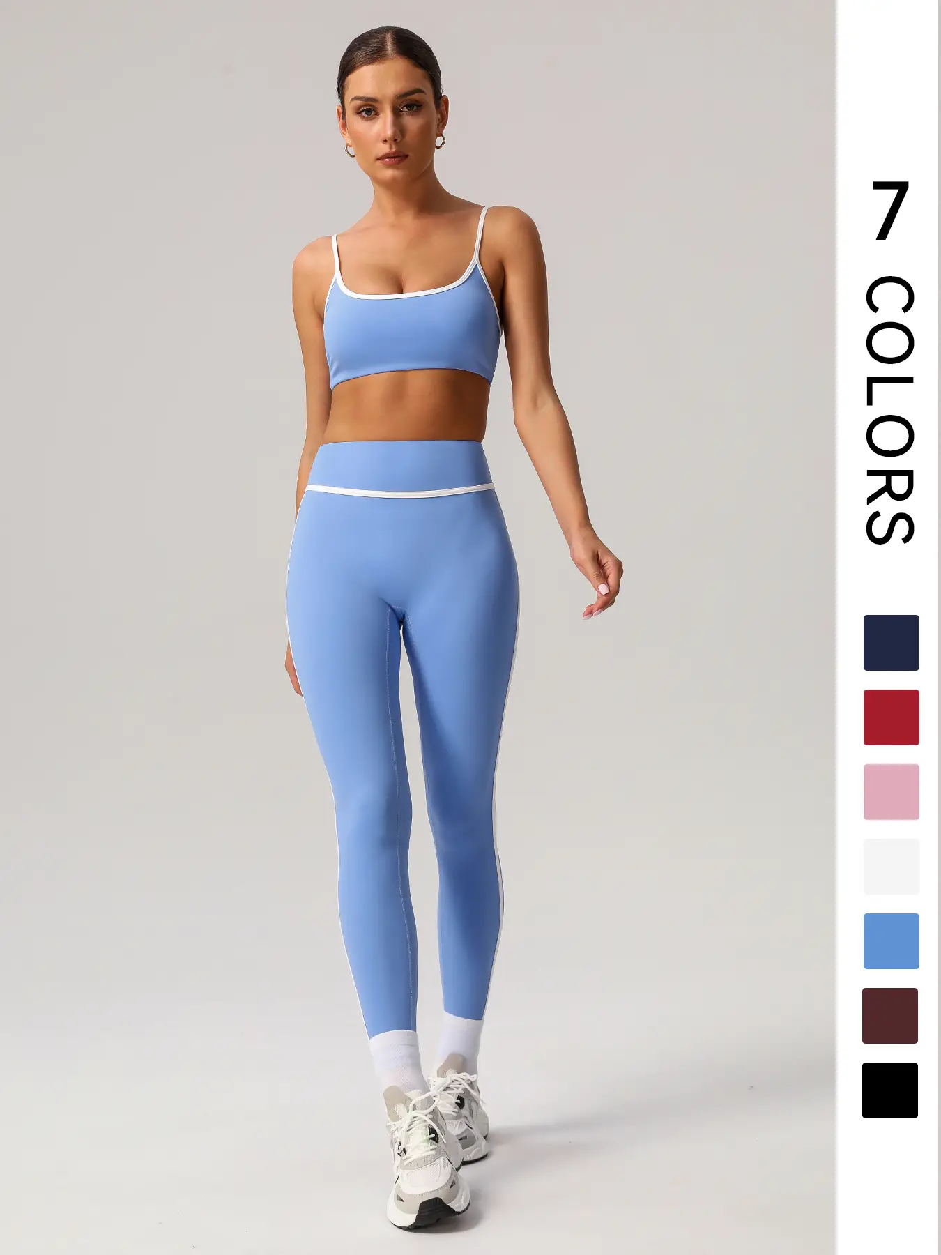 Women's Contrast Binding Crop Cami Top & High Waist Leggings Set, Casual Sleeveless Top & Skinny Pants Two-piece Outfits, Ladies Sportswear for Indoor