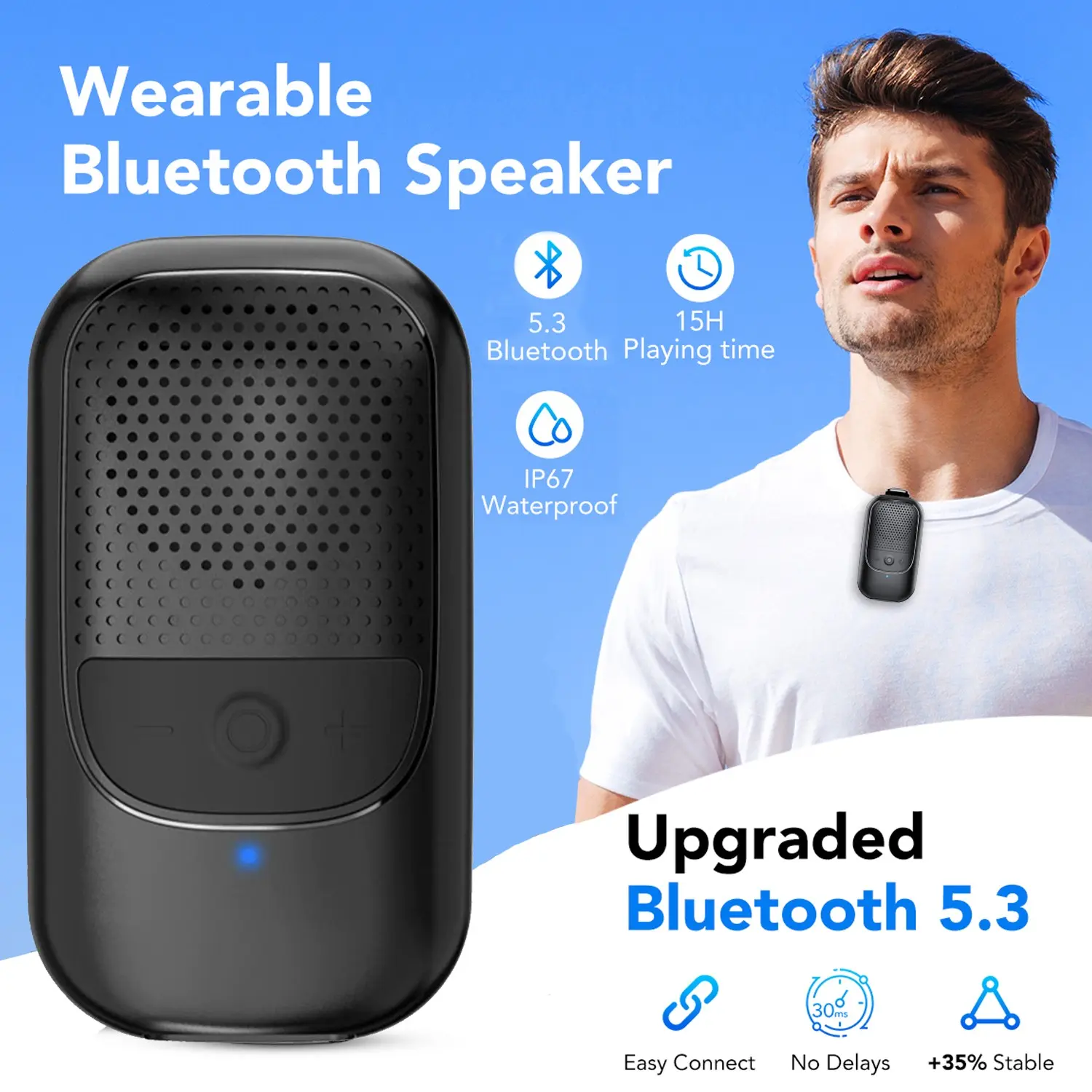 Wireless Clip-On Speaker, Ip67 Waterproof, Enc Microphone, Large Touch Buttons, Wearable, Ideal for Running, Hiking, Outdoor Activities, Portable Waterproof Speaker, Waterproof Outdoor Speakers