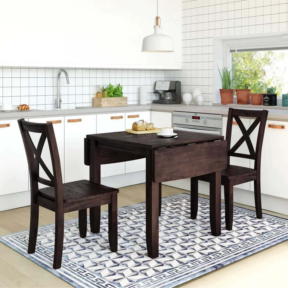 3-Piece Wood Drop Leaf Breakfast Nook Dining Table Set with 2 X-back Chairs for Small Places, Espresso(old sku:SP0000164AAP)