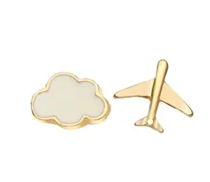 Airplane & Cloud Stud Earrings - Asymmetrical
