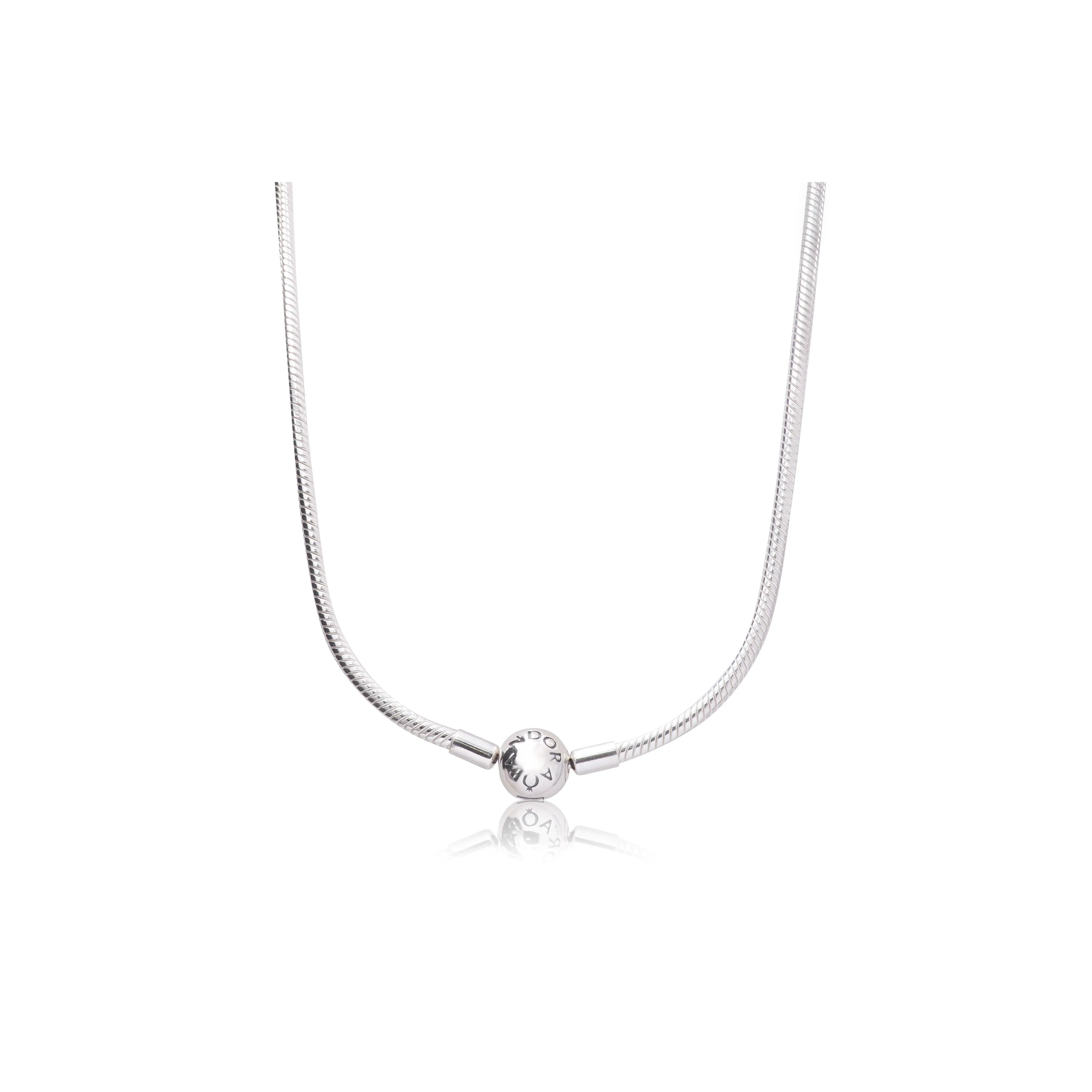 PANDORA Moments Unisex Silver Necklaces & Pendants, Sterling Silver Snake Chain with an Embossed Ball Clasp for Charms