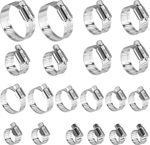 20 Pcs Stainless Steel Hose Clamps Assortment Kit, 1/4" to 2" Adjustable Metal Clamps – Heavy-Duty for Radiators, Automotive, Plumbing, and Fuel Lines.
