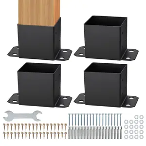 VEVOR 6x6 Post Base 4 Pcs, Inner Size 5.6"x5.6" Post Base Brackets, Heavy Duty Powder-Coated Post Anchor Matte Black Wood Post Brackets for Pavilion Deck Railing Support Deck Base Plate