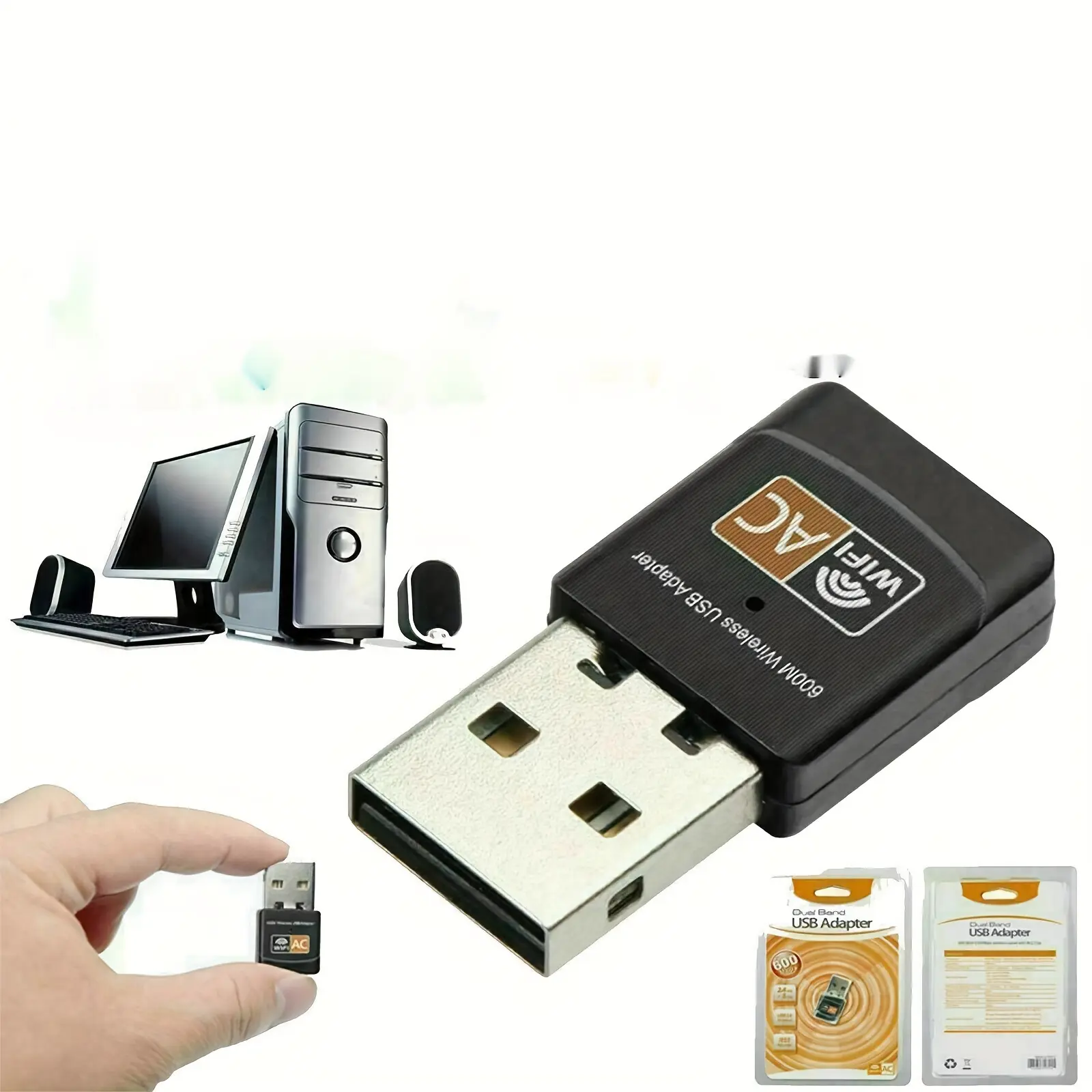 AC600 Mbps Dual Band 2.4/5GHz Wireless USB Mini WiFi Network Adapter, Plug-and-Play USB WiFi Adapter for Desktop PC, Compatible with Older Computers Without Wireless Capability