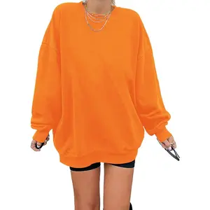 Women's Oversized Long Sleeve Sweatshirts Pure Color Round Neck Casual Pullover Shir