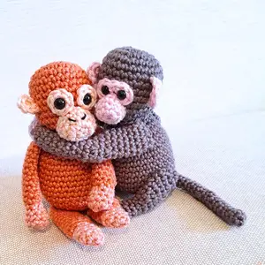 Punch Monkey Crochet Plush Duo Viral Monkey Plush Set Handmade Amigurumi Pair Japan Zoo Gift for Animal Lovers