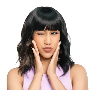 12-Inch Black (Toffee Highlights) Wavy Synthetic Wig | 【Heat Resistant】【Cap Included】 |  #23 FSGB