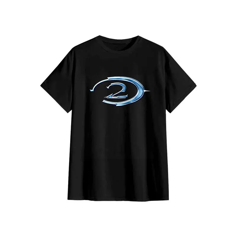 180g[100%cotton]Halo 2 Retro Black Tee Blue Logo Vintage Gaming Tshirt Y2k Ad Campaign Promo Menswear Top Streetwear Tropical Short Sleeve - Shortsleeve