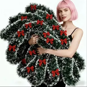 2-Piece Christmas Decoration Set, Bow Design, Deep & Snowflake Accents, Ideal for Indoor Outdoor Use, Festive Holiday Decor, Garland Ribbon