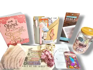 Christian Faith Devotional Book Blind Date Box - Office Stationery Gift Bundle with Bracelet, Cozy Socks, Glass Cup with Straw, Sticker Set & Book Accessories for Religious Office Needs