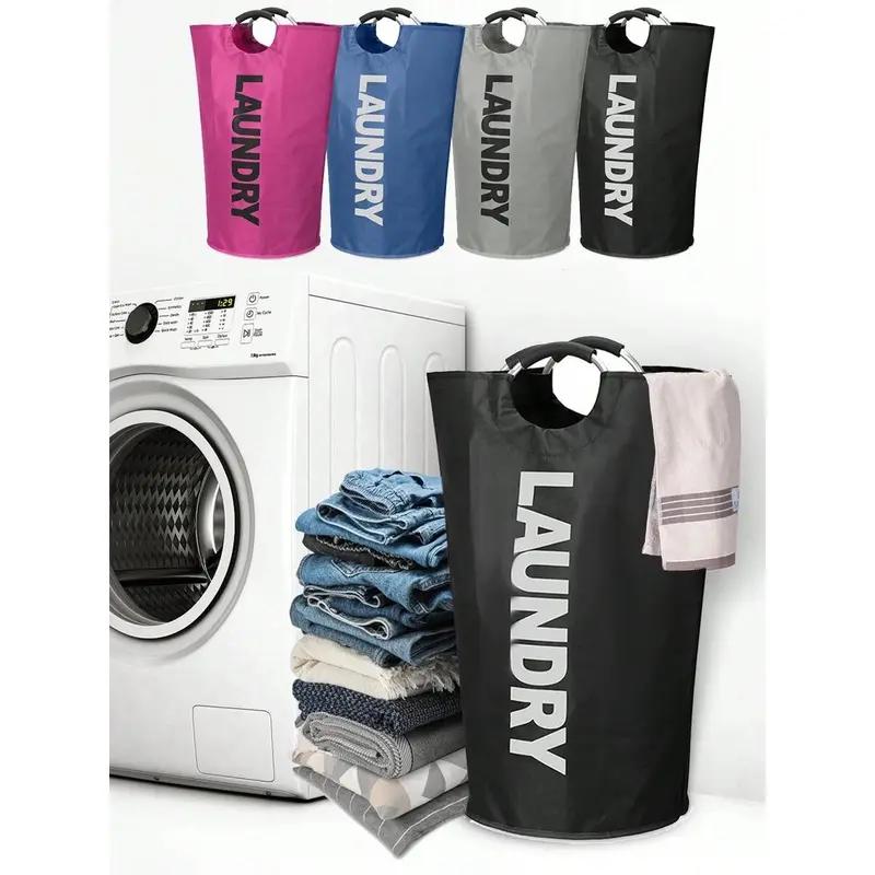 No More Red Marks 115L Large Laundry Basket Collapsible Waterproof Hamper with Foam Protected Aluminum Handles Blue Dirty Clothes Basket for Dorm or Family Use