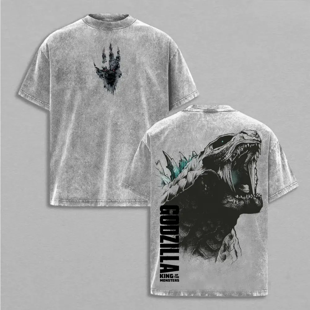 Godzilla Vintage Washed Graphic T-Shirt - Oversized Mens Streetwear Cotton Apparel Gift for King of the Monsters Fans tiktok shop deals summer clothes y2k clothing