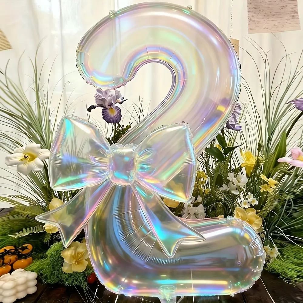 2 Large Transparent Number Shape Aluminum Foil Balloons, 24 Inch Colorful Bow Decorations, Perfect for Birthday Parties, Outdoor Events, Anniversaries, Birthday Party Decorations