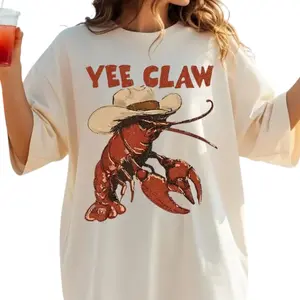 Lobster Cowboy Shirt, Yee Claw Graphic Tee, Funny Lobster Western T-Shirt, Trendy Beachwear, Amalfi Coast Trip Shirt, Summer Vacation T-Shirt