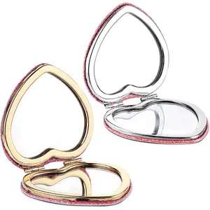 2 Pcs Compact Folding Mirror Heart Shaped Portable Travel Magnifying Makeup Mirror for Purse Mini Vanity Cosmetic Mirror Double-Sided Cute Glitter Mirror for Women Girls Valentine's Day
