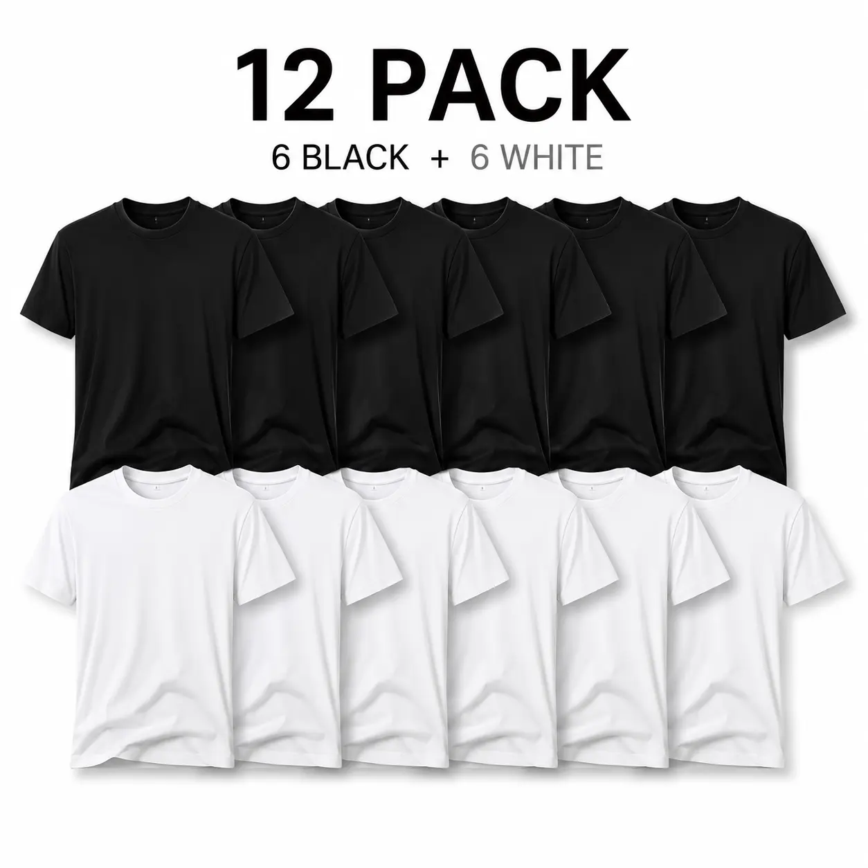 12-Pack $36.99 Men's Basic T-Shirts, Unisex Cotton Blend Crew Neck Tees, Vintage Loose-Fit Athletic Undershirts in Black and White