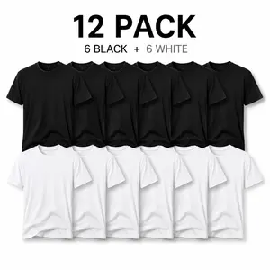 12-Pack $36.99 Men's T-Shirts, Cotton Blend Crew Neck Tees in 6 Black & 6 White, Plain Short Sleeve Comfy Athletic Undershirts for Casual Wear,oversize tee, Unisex Menswear