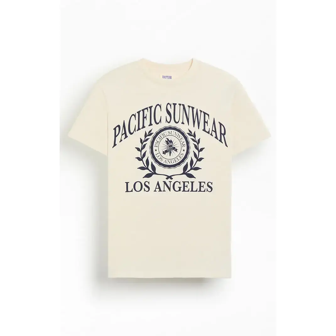 Pacsun Men's Off White Pacific Sunwear Collegiate T-Shirt - Multicolor