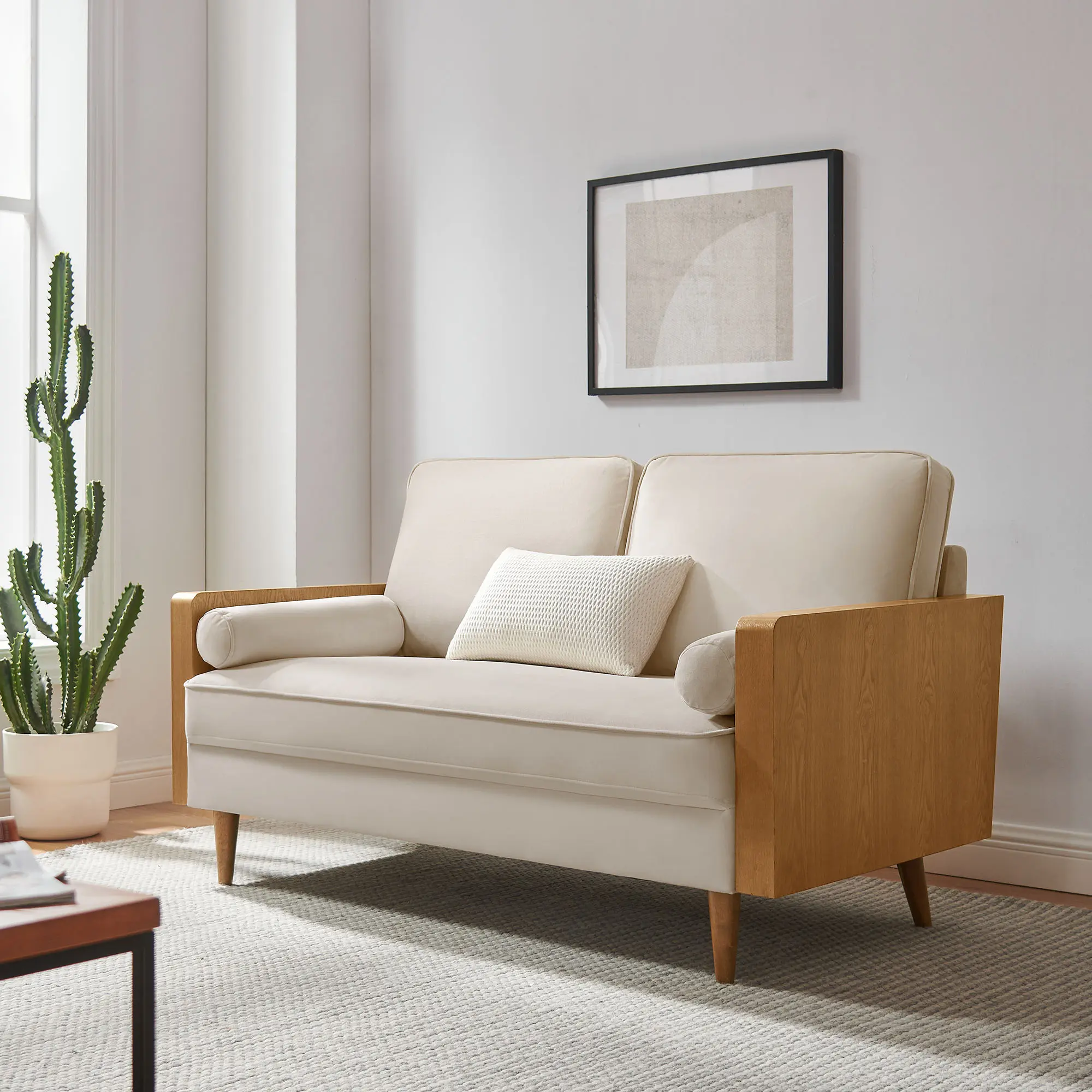 Kellan Performance Velvet Loveseat Sofa - Walnut Almond Color, Modern Design Indoor Furniture