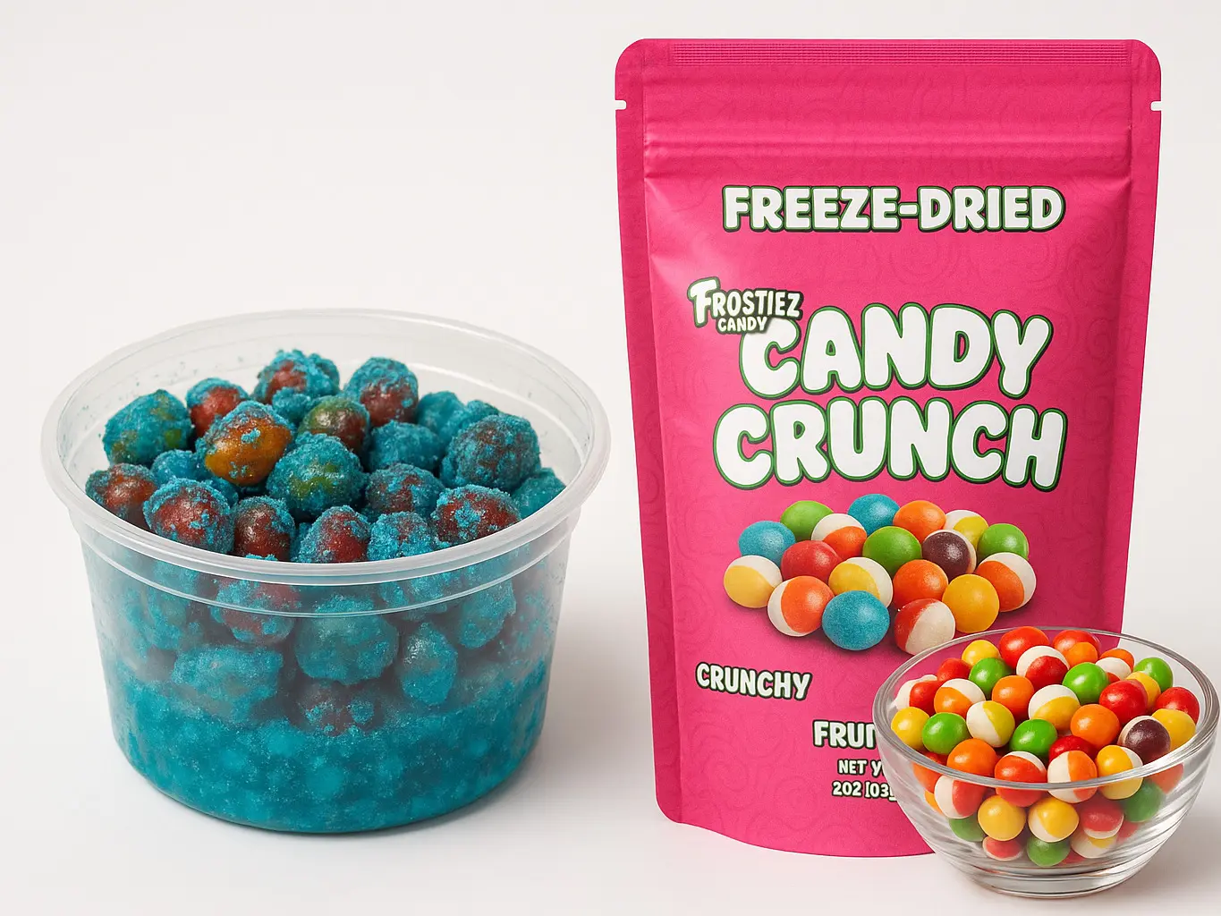 Ultimate Snack Bundle - SOUR Blue Raspberry Gush Pops - 6oz + Rainbow Candy Crunch 9oz - Frostiez Candy Snack Sweet Bonbon fruit