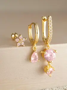 3-Piece Asymmetrical, Gold Hoop Design Earrings Gold Plated Huggie Hoop Earring Stack For Women, Dangle Feature Earrings Hypoallergenic Dainty Drop Gold Earrings Hoops for Women Girls Jewelry Gift Hypoallergenic Post Earrings