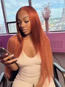 Deep Orange 13x4 Lace Front Wig, HD Transparent Lace Front Wig, Pre-plucked Natural Hairline, Synthetic Fiber Wig, Free Part Straight Wig, Music Festival Hairstyle Straight Wig, Coachella Festival Matching Style, 32 Inch, Natural Daily Wig