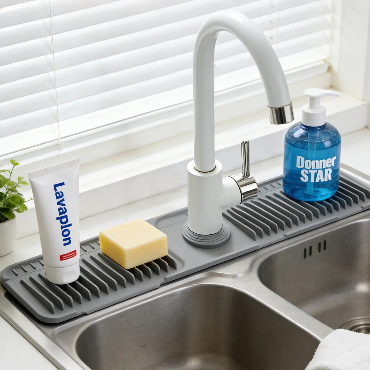 24 Inch Longer Faucet Mat for Kitchen Sink, 5° Slope Fast Self-draining, Kitchen Sink Splash Guard Silicone Sink Faucet Mat Splash Guard Kitchen Sink Area Tidy Splash Faucet Guard Draining Mat
