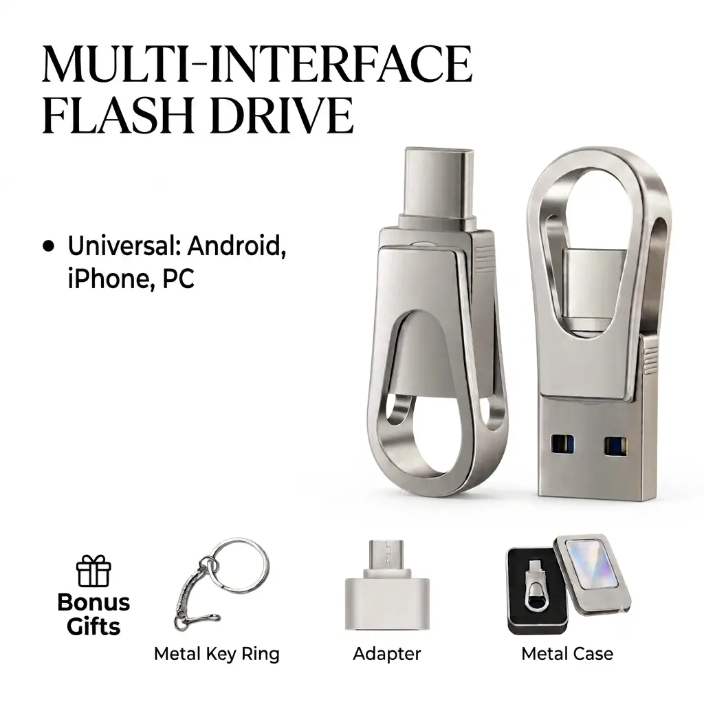 3-in-1 Type-C Flash Drive High-Speed OTG Memory Stick for iPhone, Android & PC Large Capacity Storage for Students & Tech