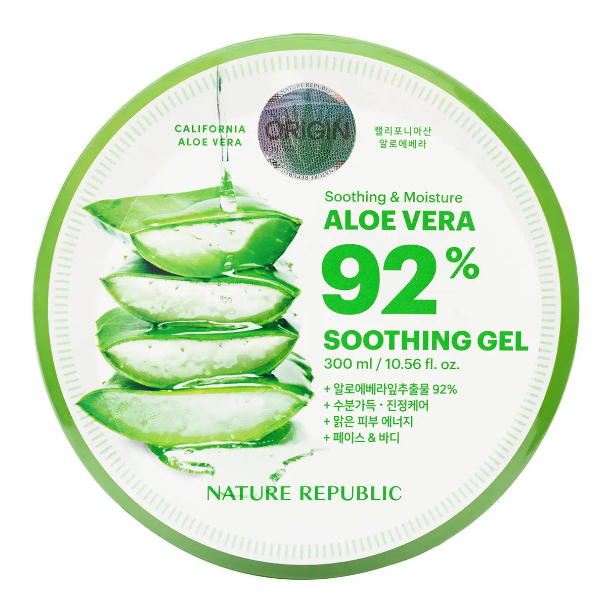 Nature Republic Gel, 92% Aloe Vera Soothing Face & Body Moisturizer, Hydrating & Cooling Lightweight Formula, Oil-Free Face Lotion, 300ml, Daily Skin Moisturizing, Hydrate, Facial Soothing Moisturizer, Hydration, Fresh, Selfcare