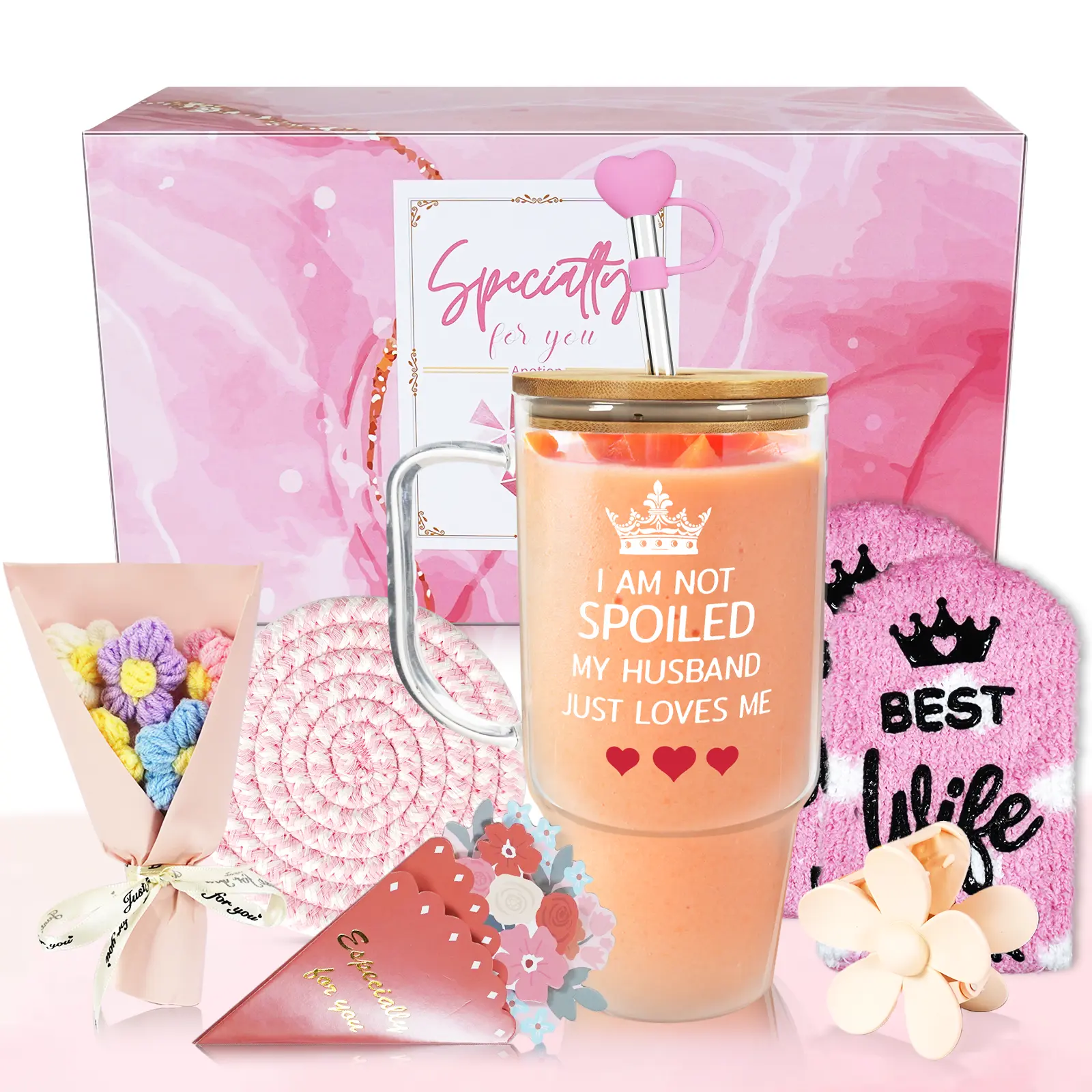 40oz Glass Tumbler with Handle - Portable Glass Water Bottle, Reusable Cup, Lynx Gift Set for Her, Anniversary Present for Wife, Travel Bottle