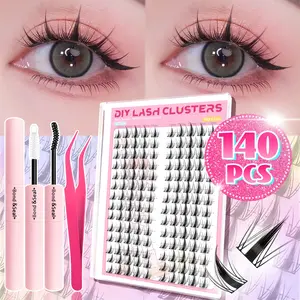 Artoon Angel False Eyelashes Large Capacity 140 Clusters DIY Eyelash Extensions Dramatic Lashes Kit Japanese Korean Style, Includes Adhesive Tweezers Sealing Agent, Fine Stems with Lively Curl Length 8-16mm, Fluffy Cluster Lashes, Eyelash Extension Kit