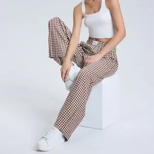 LOMON Women's Striped Gingham Boxer Pants Cotton Pajama Lounge Trousers with Pockets Y2K Beach Bottoms Casual Plaid Trousers for Loungewear & Nightwear