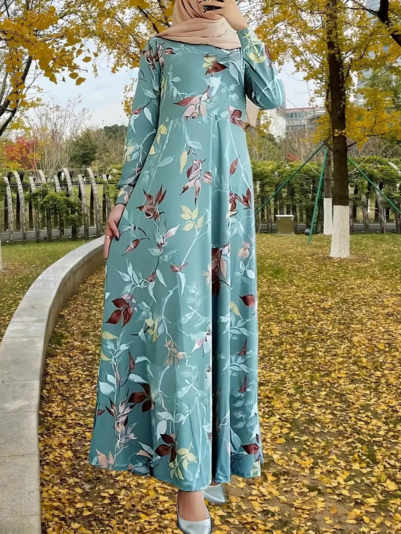 Trendy Vintage Style Floral Print Muslim Dress for Women, Modest Casual A-Line Spaghetti Strap with Round Neck, Perfect for Summer Outings, Clothing, Clothes, elegant silhouette, timeless appeal, graceful flow
