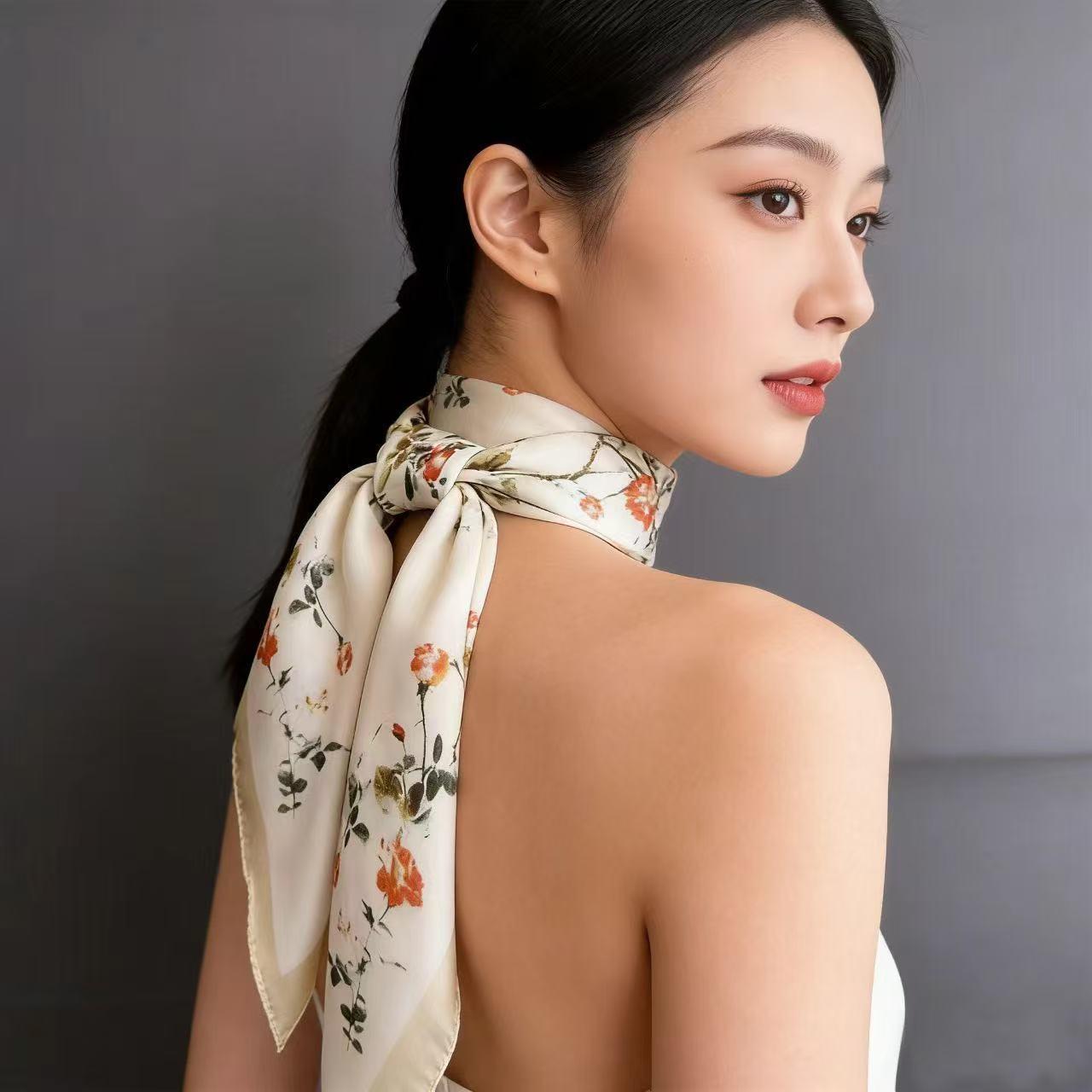 Elegant square scarf for women, women’s silk scarf, silk headscarf, floral style, faux silk scarf, multifunctional neck scarf, hair accessory, girls’ accessories, women’s silk scarf—an ideal gift for friends and family.