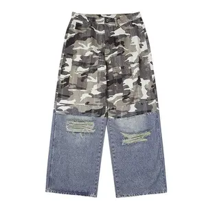 Inflation 100% Cotton Straight Leg Camo Digital Print Jeans Height Enhancing Trendy Streetwear Niche Design Denim Pants Street wear Casual Trouser