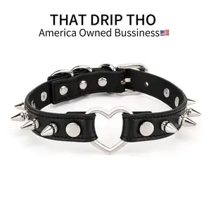 Spike Heart Choker for Women, Studded Rivet Necklace, Punk Gothic Collar, Adjustable Leather Necklace for Daily Wear, Night Club Fashion, Party Wear Choker, Stylish and Edgy Choker, Gothic Fashion Accessory, Alternative Style Choker, Punk Rock Jewelry
