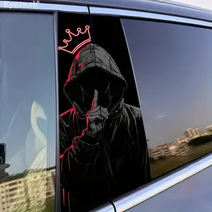 2Pcs EYESWEB Red Crown Car Stickers - Film Decals, Easy Paste and Removal, Sunscreen, Waterproof, Car Exterior Accessories, Matte Surface, Rectangle Shape, Car Exterior Accessories | Cartoon Crown Design | Easy Paste Stickers, Car Sticker For Cars