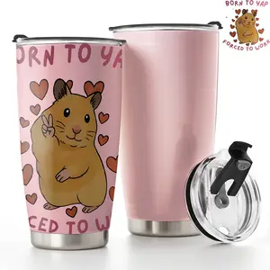 Born To Yap Forced To Work Stainless Steel Tumbler with Lid & Straw, Funny Hamster Coffee Mug, Tumbler for Birthday, Peace Hamster Cup, Gift for Her, Funny Work Gift