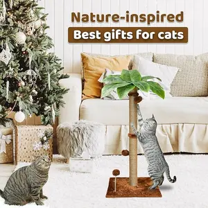 POMESEA Cat Palm Tree Scratching Post, 34'' Tall Climbing Post for Indoor Cats, Cute and Stylish Design Perfect for Kittens and Large Cats, Ideal Furniture for Scratching, Climbing and Daily Play