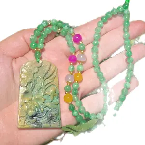 Gorgeous Jade Lotus Crystal Beaded Necklace with Multicolor Beads and Intricate Pendant