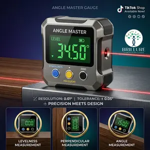 Brillure Digital Angle Finder with Electronic Laser Level, 4-Side Strong Magnetic Inclinometer, 60° Magnetic Attachment Protractor Measuring Tool for Woodworking & Hardware Tasks