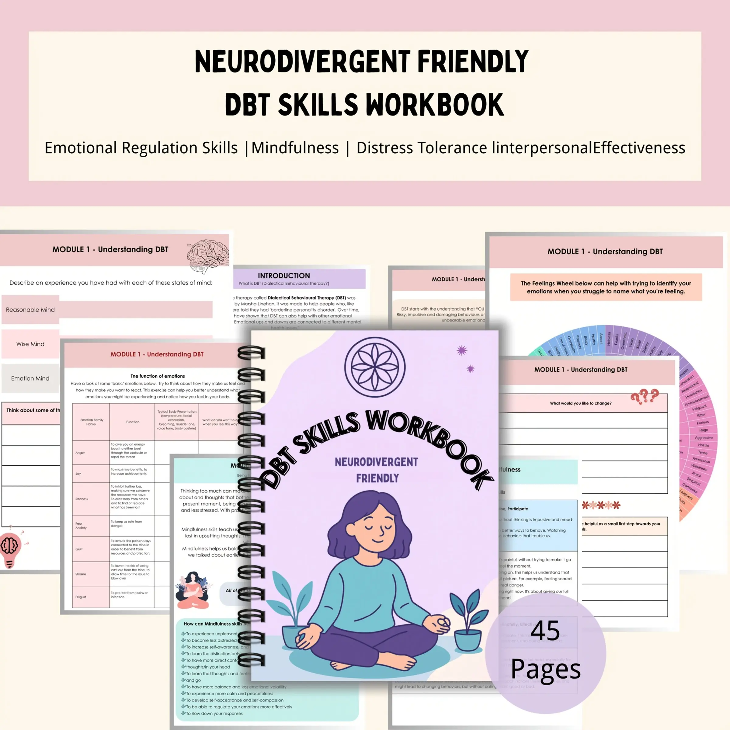 Neurodevelopmental Disorder Friendly Neurodivergent Dbt Workbook, Emotion Regulation Skills & Worksheets, Treatment Guide for Autism Adhd Borderline Personality, Emotional Regulation, Mindfulness