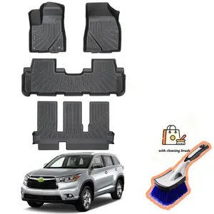 Canvcle Custom-Made 3-Row Full Set TPE Floor Mats & Trunk Liners, All-Weather Anti-Slip Wear-Resistant Eco-Friendly Durable Car Interior Accessory for 2014-2019 8-Seat Gas Toyota Highlander, Easy Maintenance, Free Cleaning Brush Included