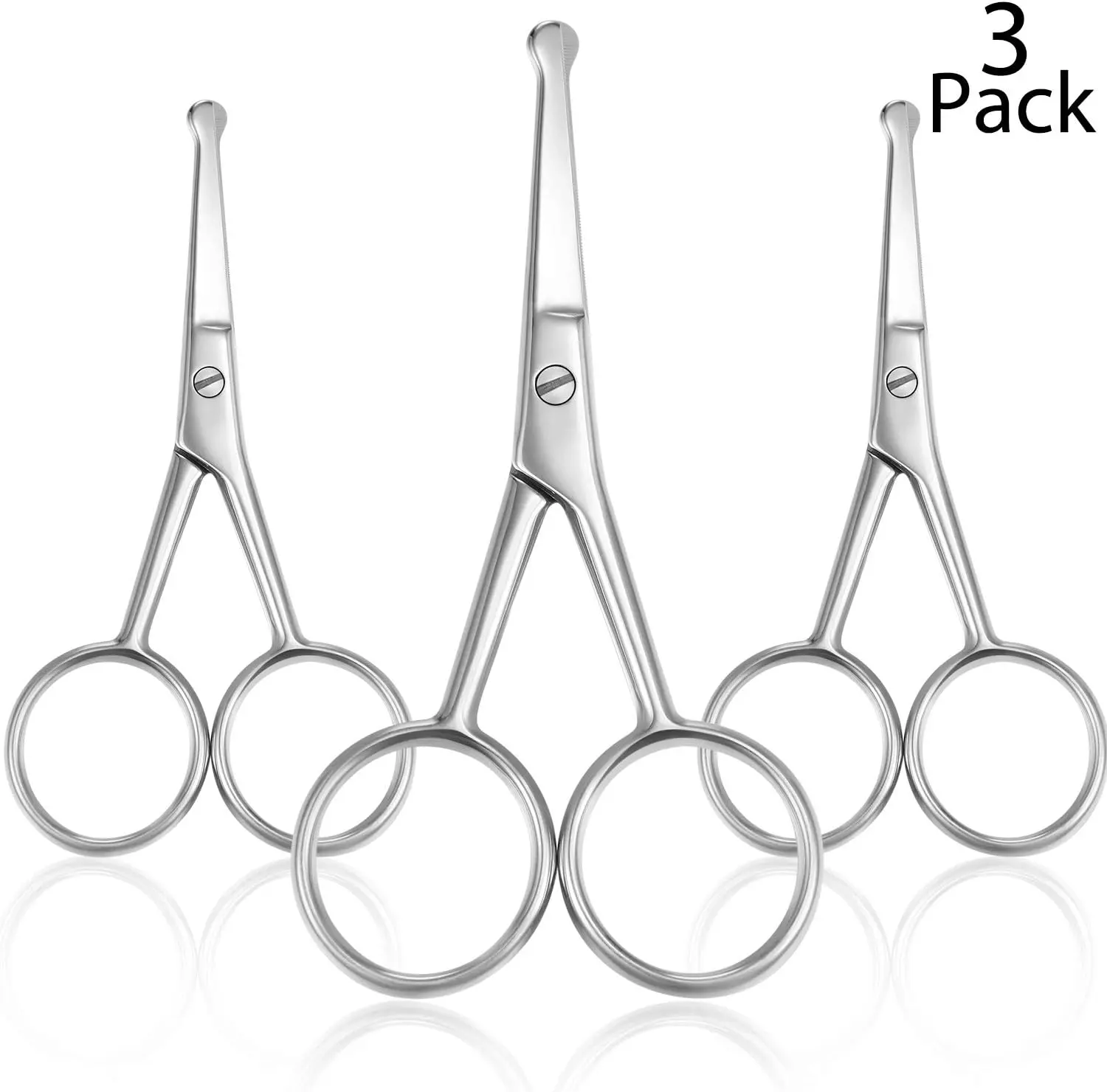 3-Piece Nose Hair Scissors with Rounded Safety Tip, Stainless Steel Grooming Tool for Precise Trimming of Eyebrows, Moustache & Facial Hair, Home Use, Rounded Tip, Safe Cleaning, Three Pairs